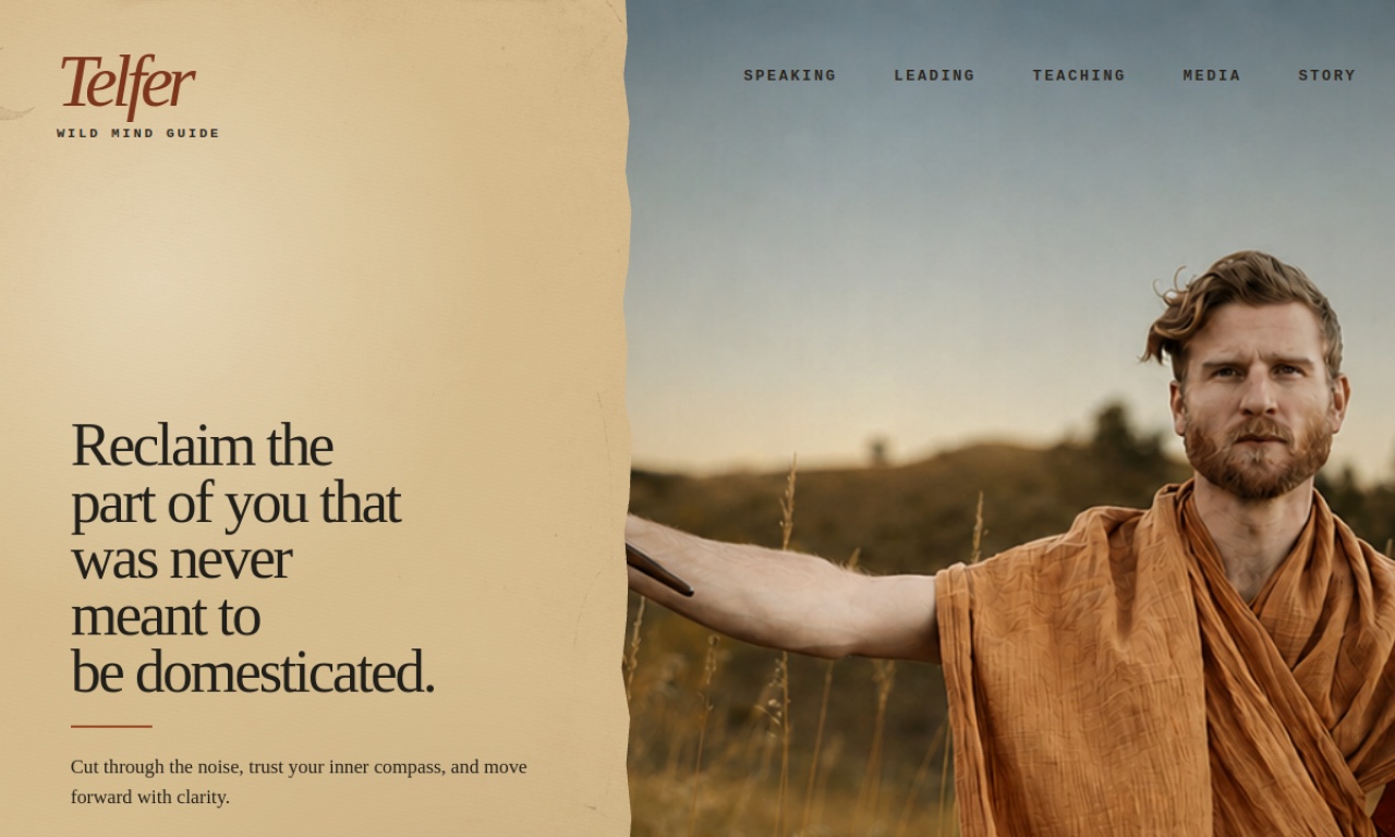 Telfer Wild Mind Guide homepage above the fold